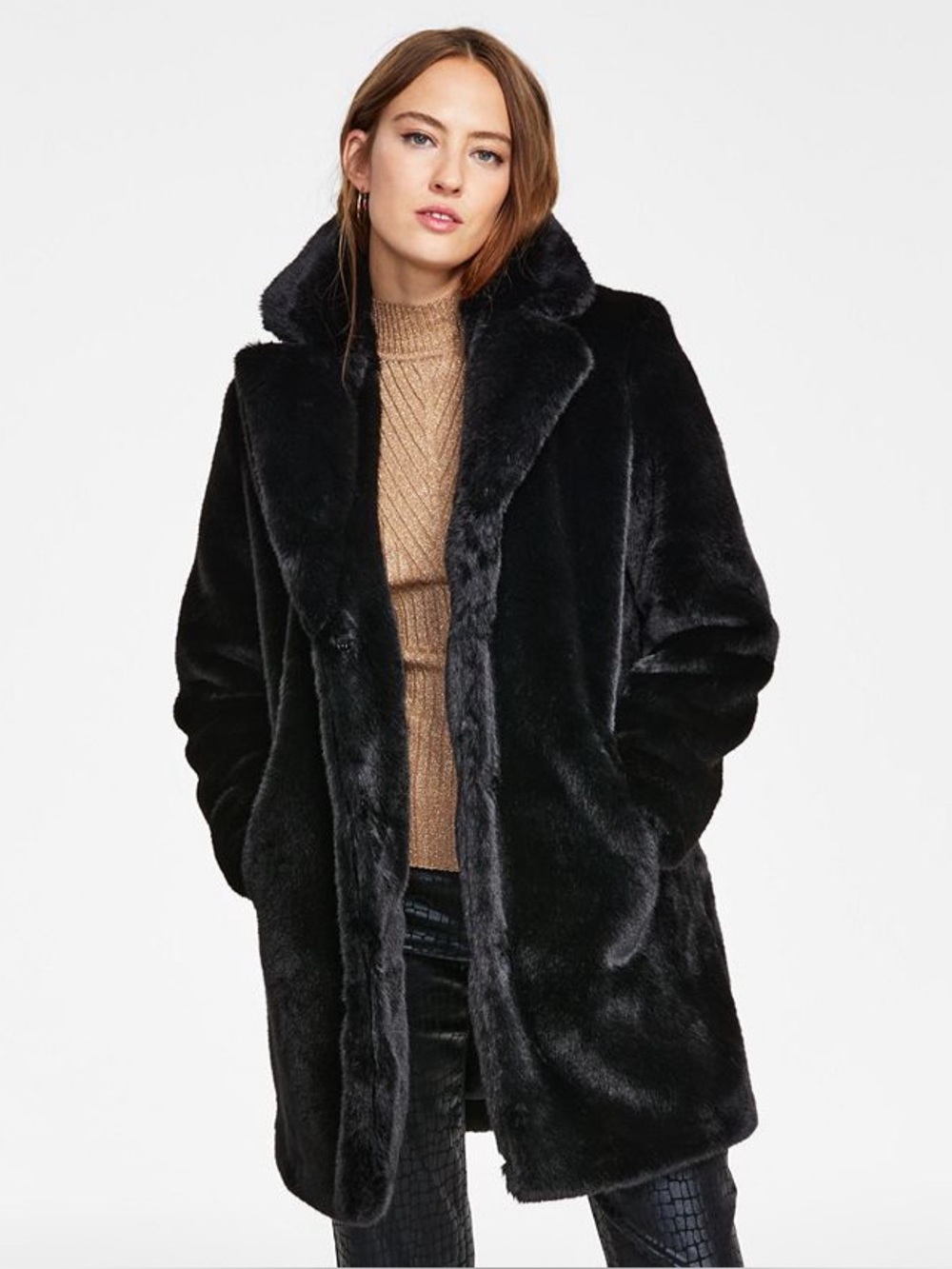 I.N.C. International Concepts Women's Faux-Fur Jacket Black Color